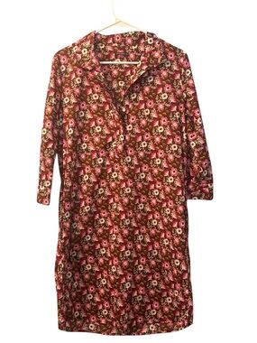 J. McLaughlin Dress Button Up Brown and Pink Floral 3/4 sleeves Size XS